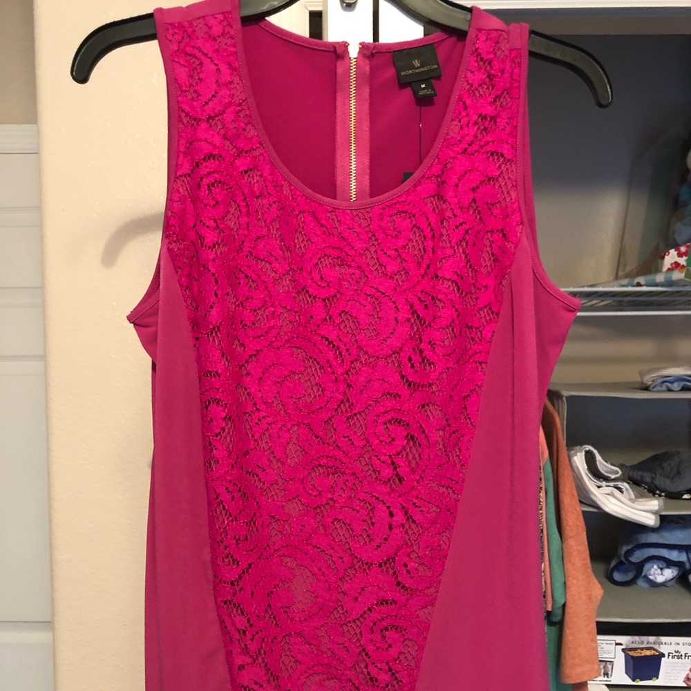 Hot pink tank with lace detail